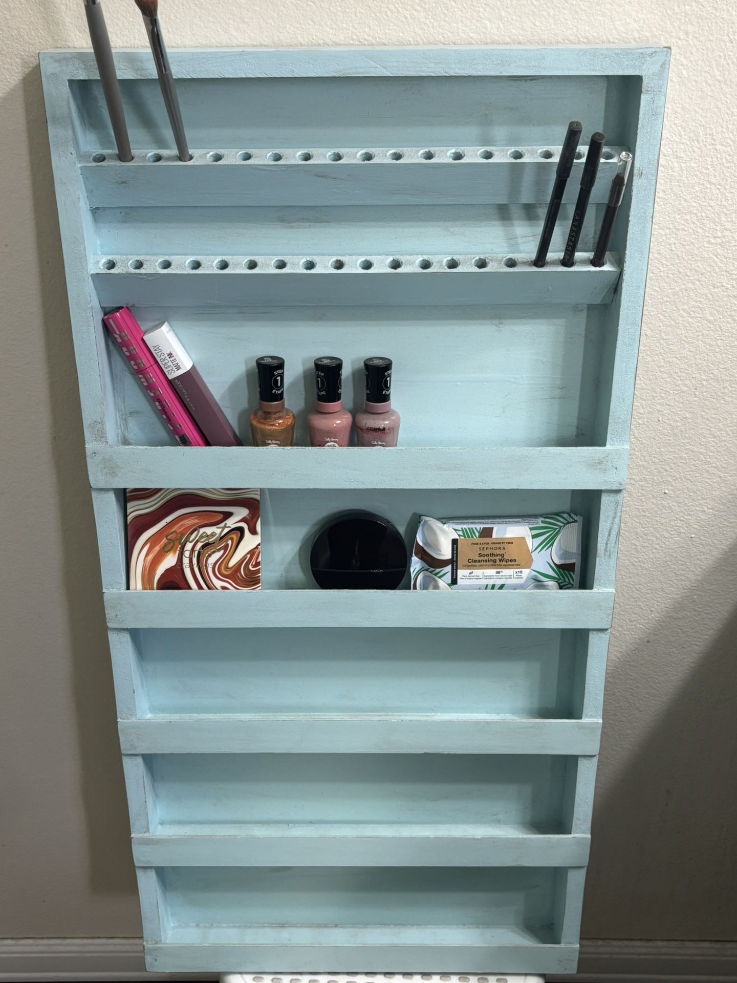 Handmade Wooden Rustic Makeup / Nail Rack.