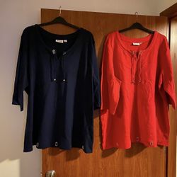 Denim & Co; Set Of Two; 3/4 Sleeve Long Tunic  Blouses  3XL