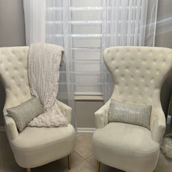 Upholstered Cream Wingback Chairs 