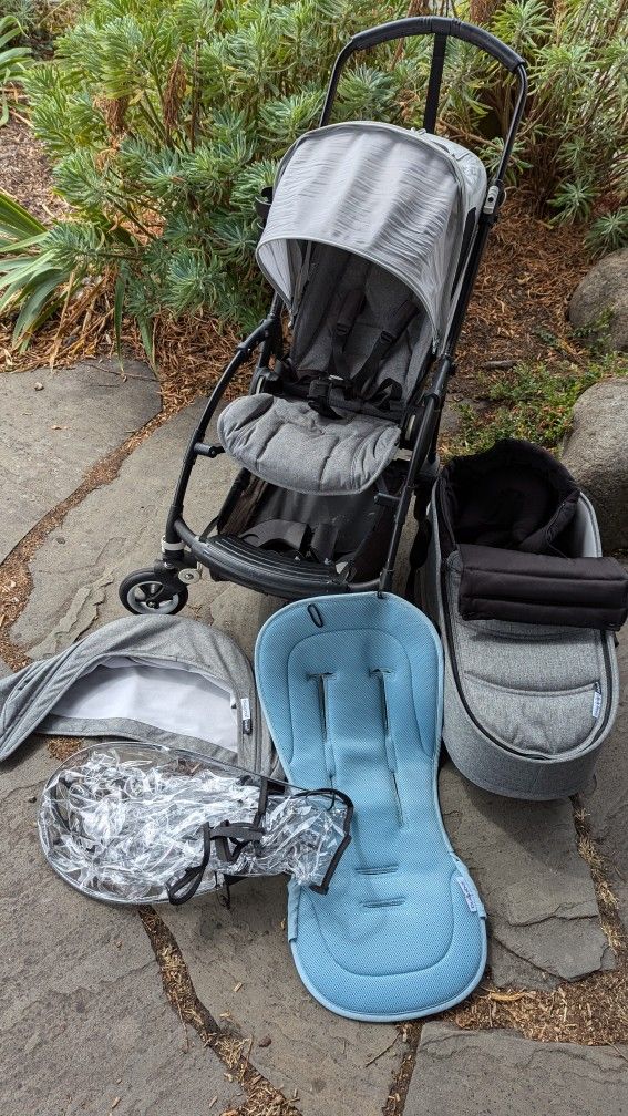Bugaboo Bee Stroller With Bassinet Rain Cover Car Seat Adapter Sleeping Bag