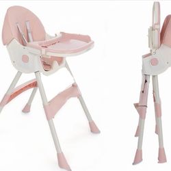 Foldable High Chair for Baby and Toddler, Convertible High Chair Pink