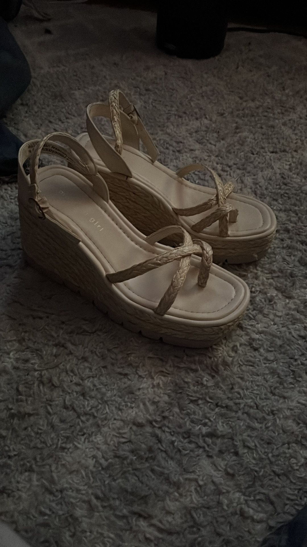 Nude Platform Wedge Sandals with Knotted Straps