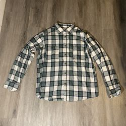 Y2K Green/White plaid button up flannel 