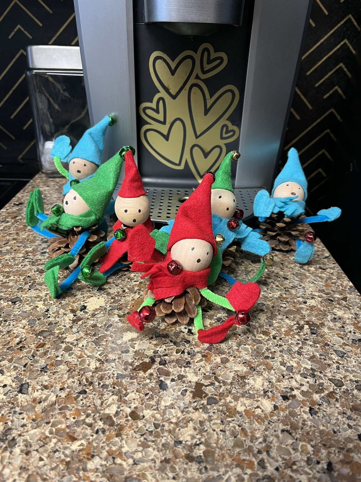 new handmade handcrafted set of 6 pinecone elves for christmas magic