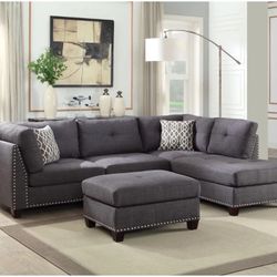 Brand New Charcoal Sectional and Ottoman Set