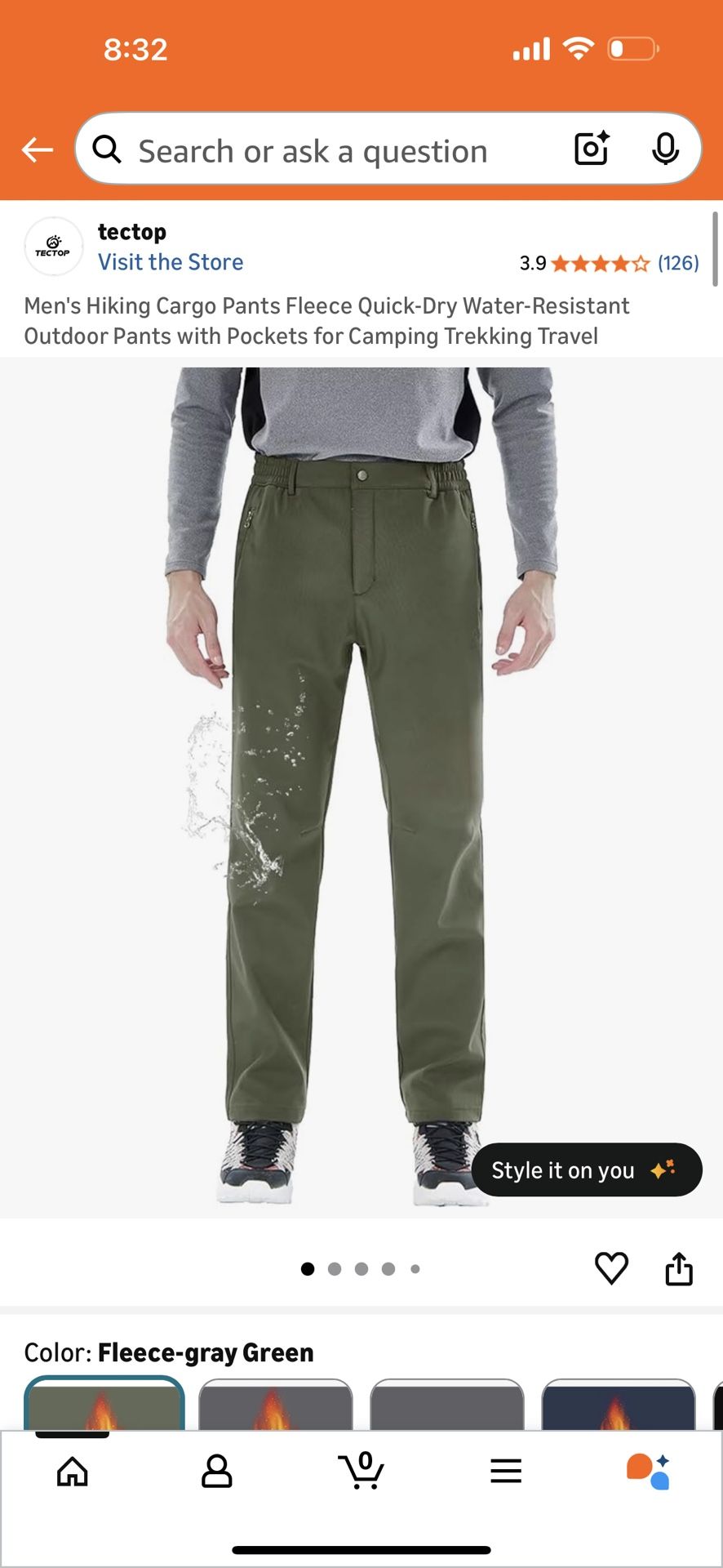 Tectop- Men’s Hiking Cargo Pants- Size Small-Gray Green 