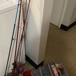 4 Fishing Rods And Box 