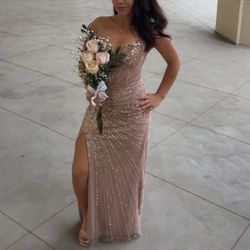 Formal Rose Gold Sequence Corset Dress