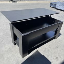 Lift Top Coffee Table with Hidden Compartment and Open Storage Shelf Black Like New 