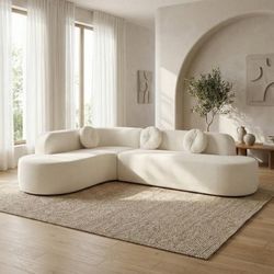 Cream Boucle Curved Sectional Sofa