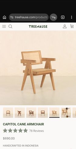 Mid Century Rattan Chair w/Linen Cushion