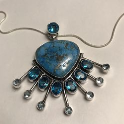 Turquoise Blue Topaz 925 Sterling Silver Necklace