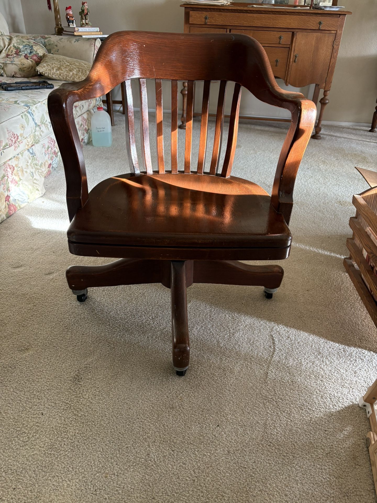 Vintage Antique Wooden Swivel Desk Chair