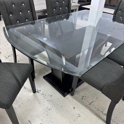 7pc Dining Table Tempered Glass 
