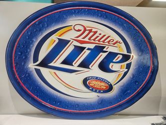 Miller Lite Beer Serving Tray Blue Metal Barware Advertising Sign Vintage