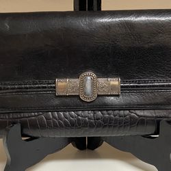 Brighton Wallet Womens Trifold Wallet Organizer Black Croc Embossed Leather 