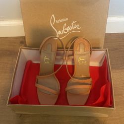 Tan Heels Sandal, Red Bottom