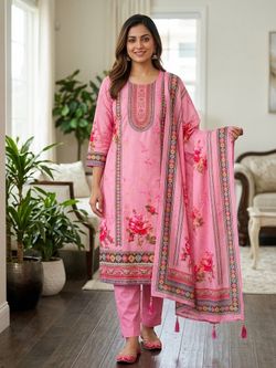 Pink Floral Salwar Kameez Set with Dupatta