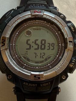 Casio Pathfinder PAW-1500 Solar Atomic Watch - Black Resin - Working