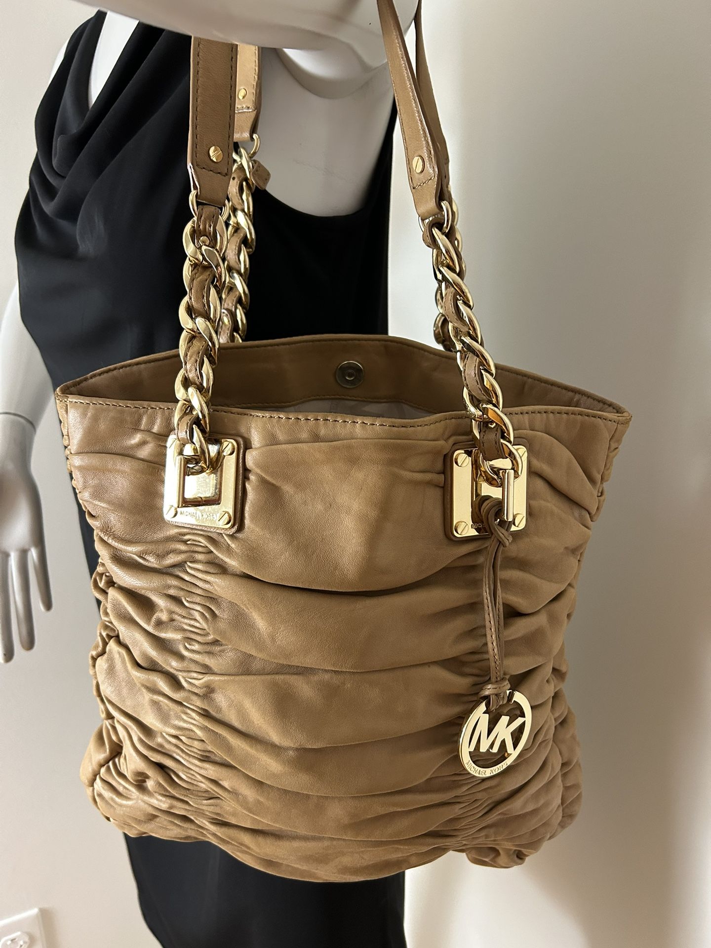 Large Michael Kors Tan Ruched Shoulder Bag