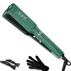 K&K Flat Iron Hair Straightener 1.75 inch Wide Plate Straightener for Thick Hair Dual Voltage and LED Display, Fast 20 S Heating Hair Straightener