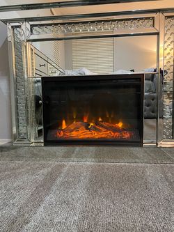 Mirrored Electric Fireplace with Crystal Accents