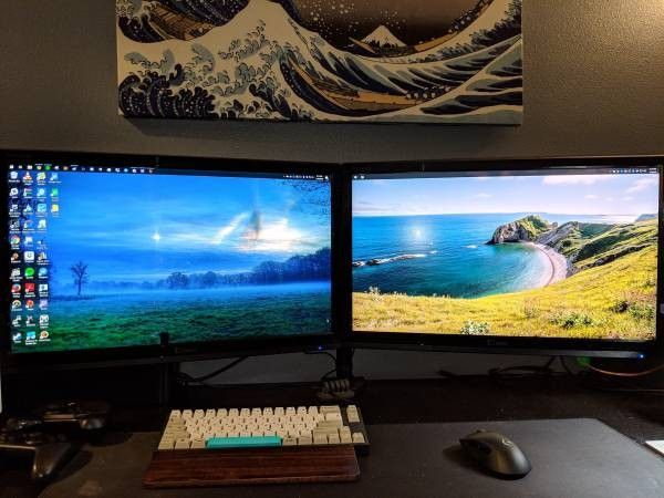 Dual QNIX 27" WQHD 1440p monitor w/ desk arm