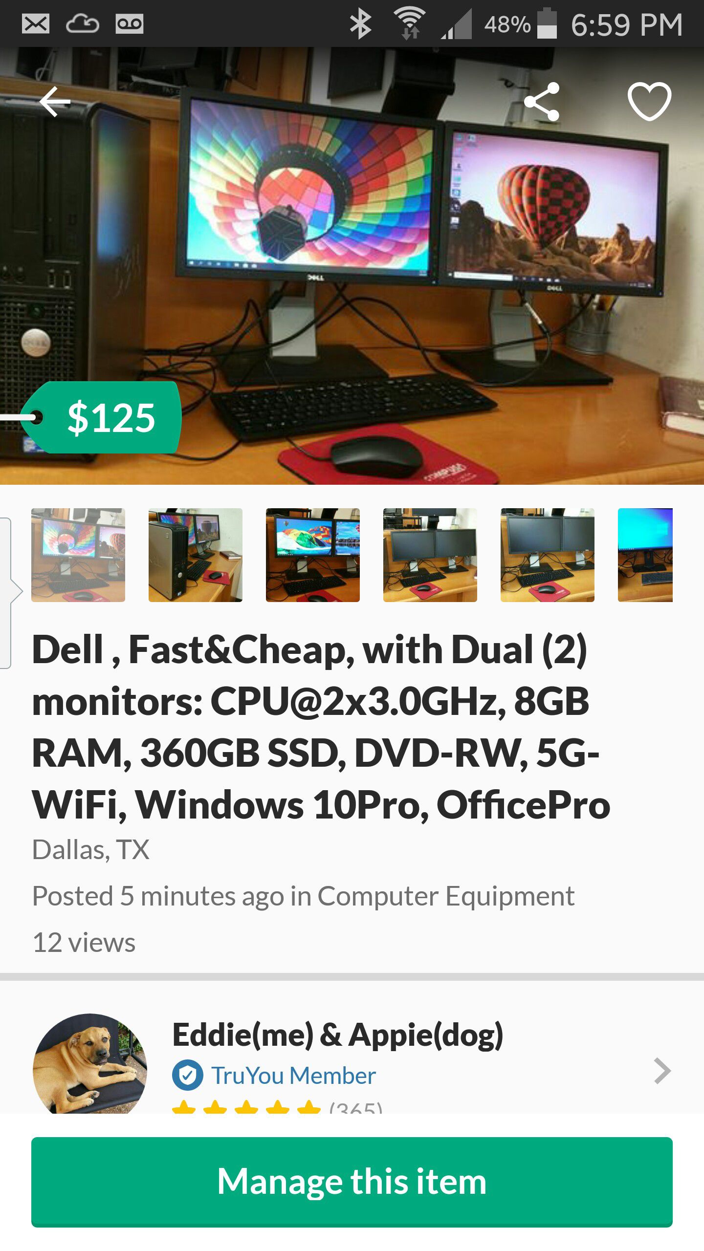 Dell , Fast&Cheap, with Dual (2) monitors: CPU@2x3.0GHz, 8GB RAM, 360GB SSD, DVD-RW, 5G-WiFi, Windows 10Pro, OfficePro