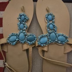 Blue And Tan Turquoise Sandals