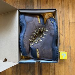 Grey and Seal Brown Caterpillar Work Boots Outline Soft Toe Men’s Size 8.5 Brand New !