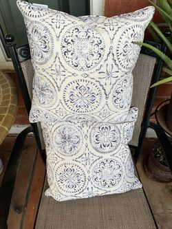 Two Blue and White Throw Pillows Set