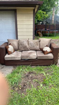 2 Brown 3-Seater Sofa with Throw Pillows