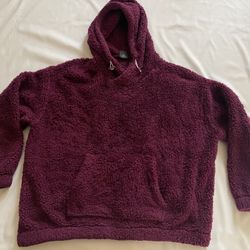 Women Teddy Bear Faux Fur Fleece Hoodie Long Sleeve Pullover Top Large L Purple