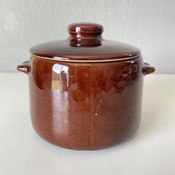 West Bend Bean Pot 1950's With Lid Crock Brown Glazed Ceramic Pottery Stoneware