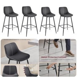 Bar Stools Set of 4. Lbc888b01 Bar Height Bar Stools with Back, Ergonomic Backrest, Synthetic Leather, Metal Legs, 28.5-Inch Tall Barstoo