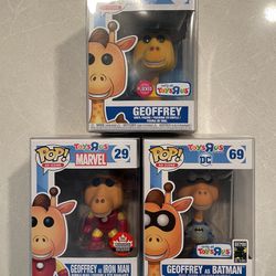 Geoffrey Funko Pop Set *MINT* 2018 Canadian Convention Exclusive Toys R Us Marvel Ad Icons 12 29 with protector 69 Tony Stark Avengers Giraffe Canada