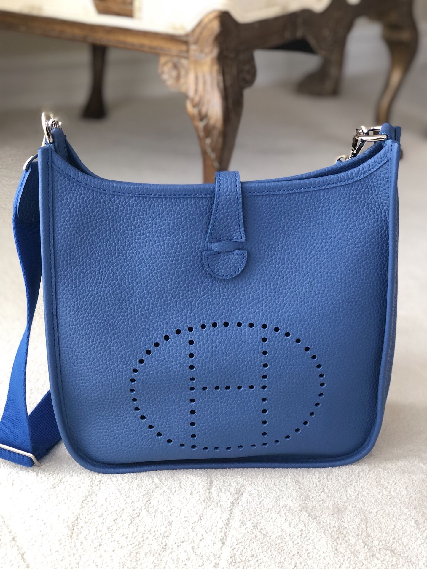 Blue leather messenger bag- brand new!