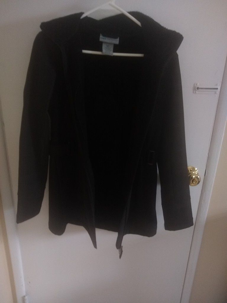 Black Fleece Lined Rain Jacket With Hood