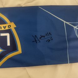 Marvel Spider-Man × LA Galaxy promotional scarf signed by Harbor Miller at Marvel night