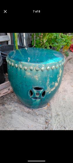 Aqua Blue Asian Ceramic Garden Stool / Drum Seat