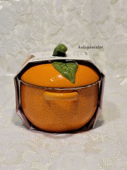 Crofton Orange Fruit Ceramic Baker Canister Jar with Lid Kitchen Decor Soup Bowl
