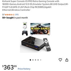 Kinhank Super Console X5 PRO Retro Gaming Console with 16000+Games,Android 12.0 OS,Emulator System,8K UHD Output,WI-FI 6,BT 5.0,SATA 3.1,AV1,Rock Chip