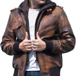 Men’s Brown Leather Jacket New Never Worn Size 2XL But Runs A Bit Small 