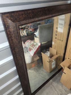Large Wall Mirror with Dark Brown Frame