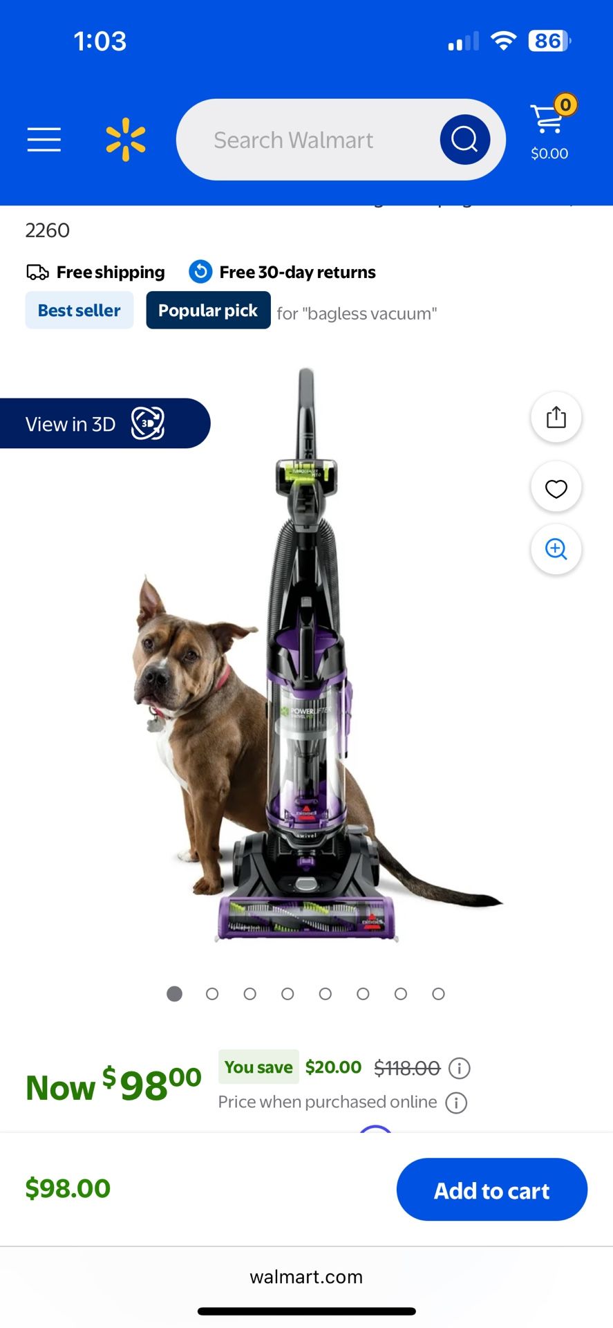 BISSELL Power Lifter Pet with Swivel Bagless Upright Vacuum, 2260
