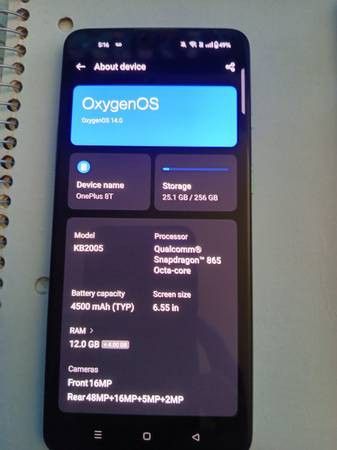 OnePlus 8T- 6.55''/256gig/16gigs ram/120hz display/t-mobile