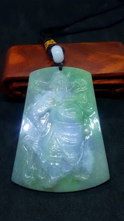 Burmese type A icy jade Jadeite pendant Duke Guan. Certified.