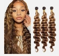 Highlight Chocolate Brown 4/30 18 20 22 Inch Deep Wave Bundles Human Hair 12A Unprocessed Virgin