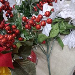 Artificial Flowers And 2 Vases - 1 Glass And 1 Plastic 