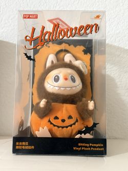 POP MART Labubu Halloween Sitting Pumpkin Vinyl Plush Pendant, Boxed